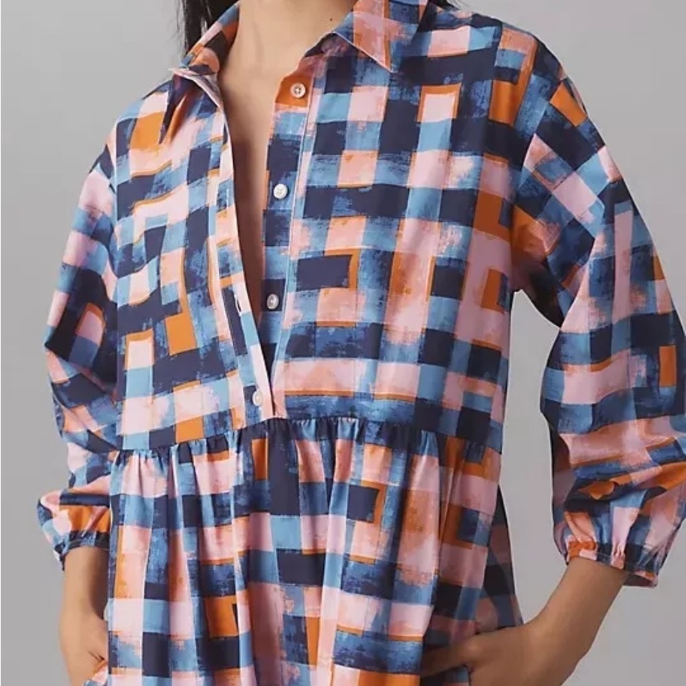 Anthropologie The Bettina Tiered Shirt Dress by Maeve XS Color: DARK BLUE NWT - Picture 4 of 8